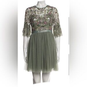 Embroidered Floral Green Dress